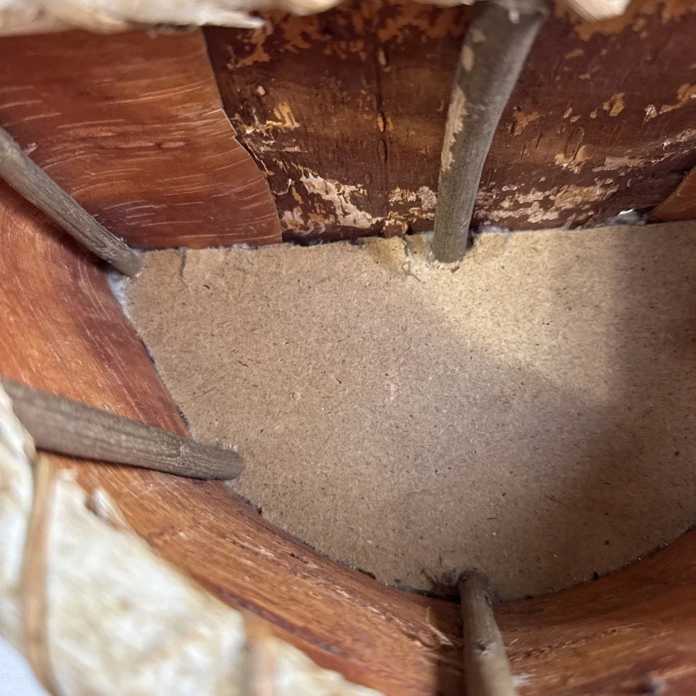 Vintage Birch Bark Wall Hanging 2 Loop Basket. Handmade.